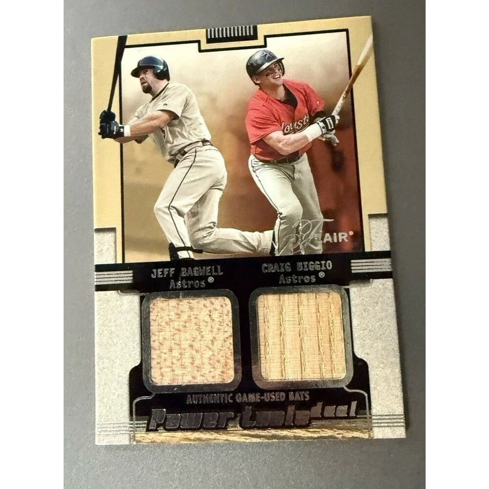 2002 Flair Power Tools Dual Bat Craig Biggio Jeff Bagwell Astros HOF Relic